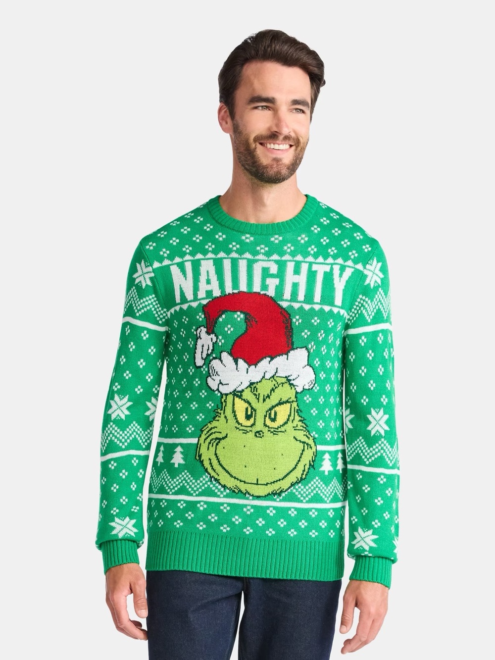 The Grinch Naughty Fair Isle Ugly Christmas Sweater Graphic Green 2XL